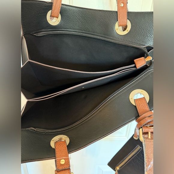 Tabatha Bag Pleather Tote With Many Individual Compartments Black and Brown NWT - Picture 2 of 9